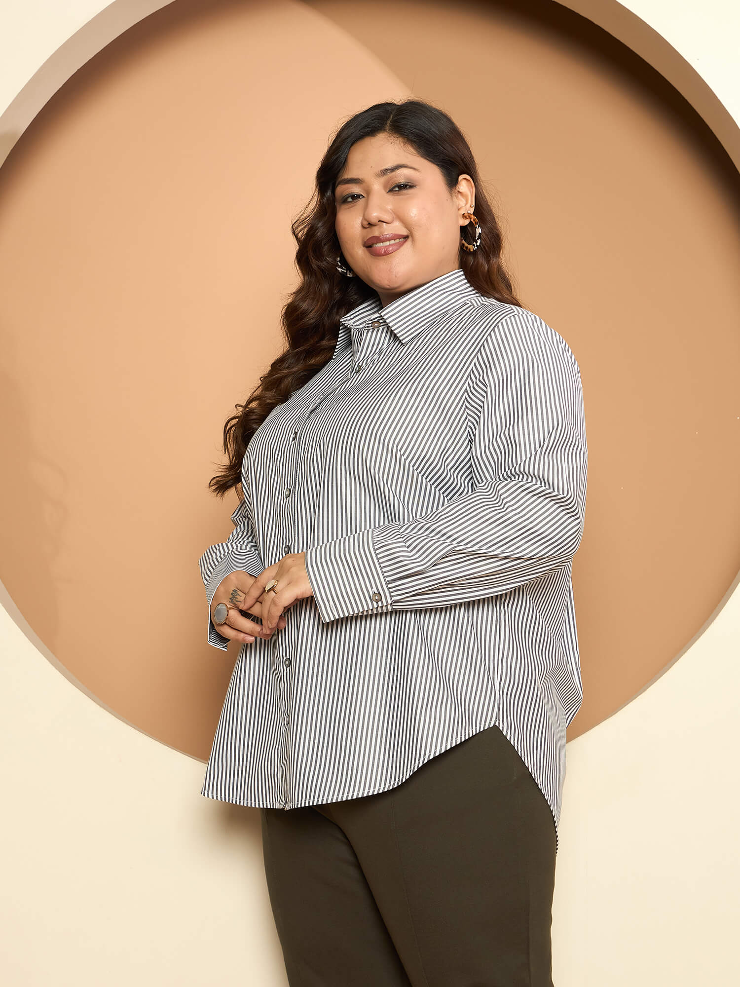 LB-Joyce Hi-Low Button Down Shirt-Grey/White