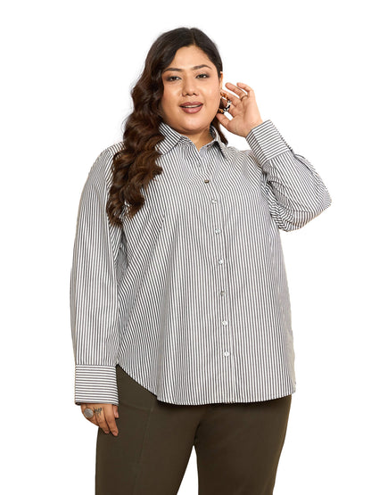 LB-Joyce Hi-Low Button Down Shirt-Grey/White