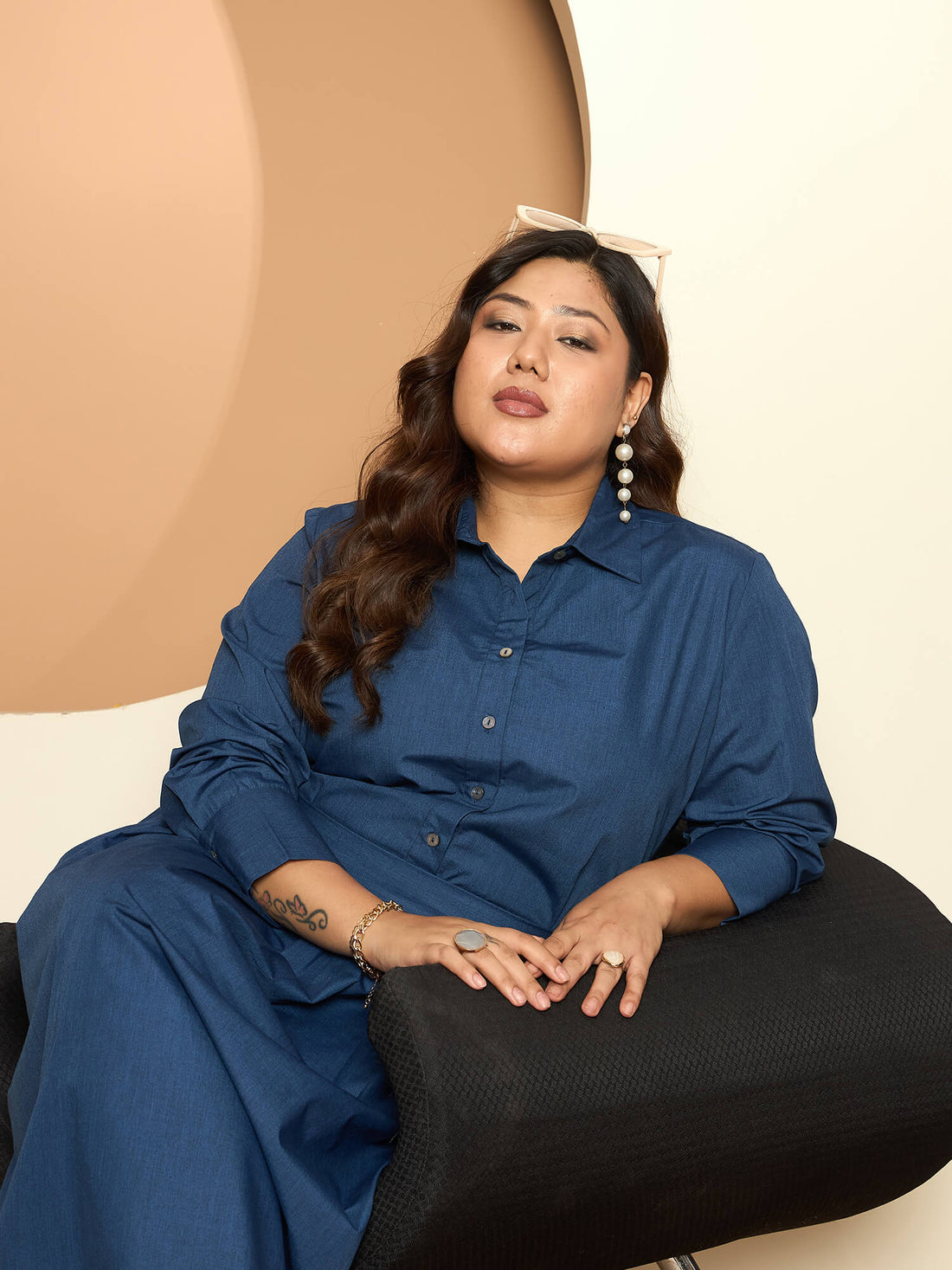 LB-Joyce Hi-Low Button Down Shirt-Indigo Blue