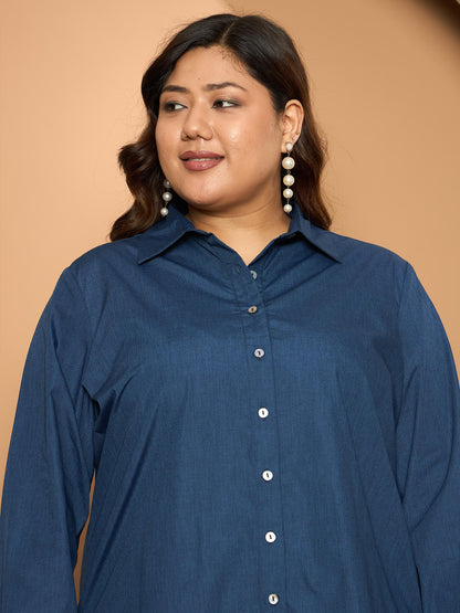 LB-Joyce Hi-Low Button Down Shirt-Indigo Blue