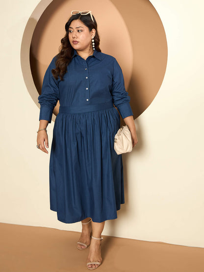 LB-Joyce Hi-Low Button Down Shirt-Indigo Blue