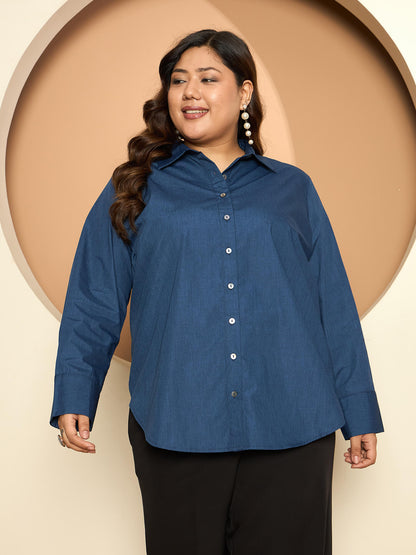 LB-Joyce Hi-Low Button Down Shirt-Indigo Blue