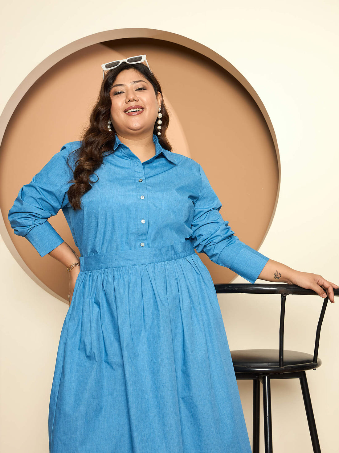 LB-Joyce Hi-Low Button Down Shirt-Light Blue