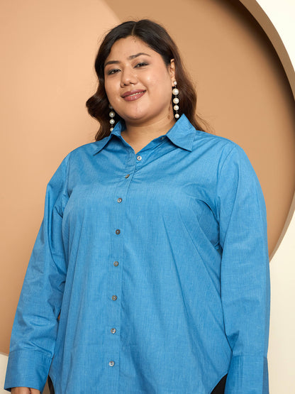 LB-Joyce Hi-Low Button Down Shirt-Light Blue