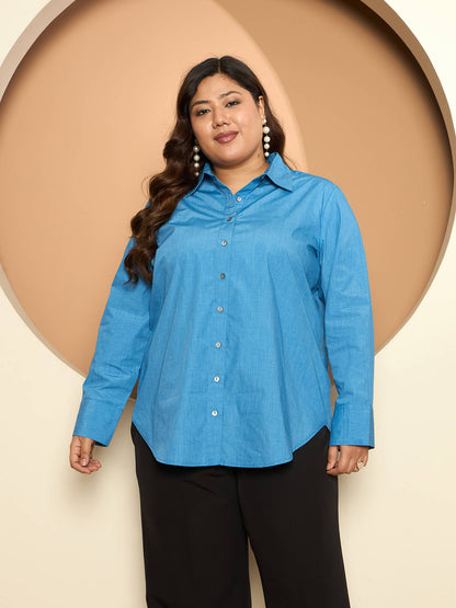 LB-Joyce Hi-Low Button Down Shirt-Light Blue