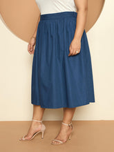 LB-Ophelia Flared Midi Length Skirt-Indigo Blue