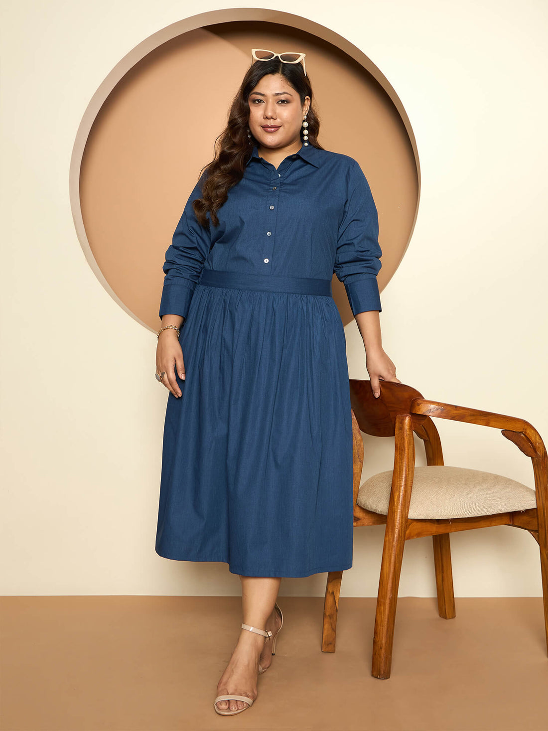 LB-Ophelia Flared Midi Length Skirt-Indigo Blue
