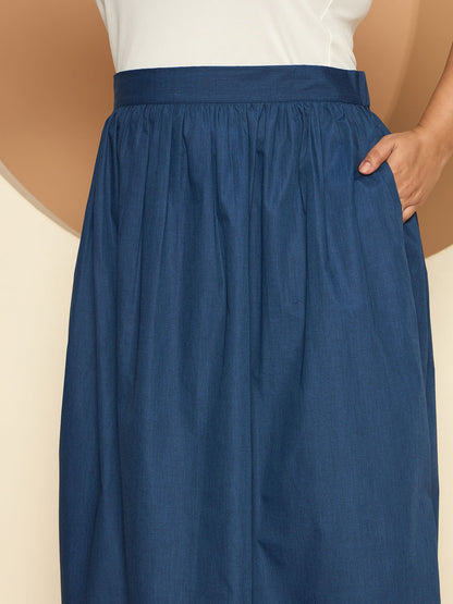 LB-Ophelia Flared Midi Length Skirt-Indigo Blue