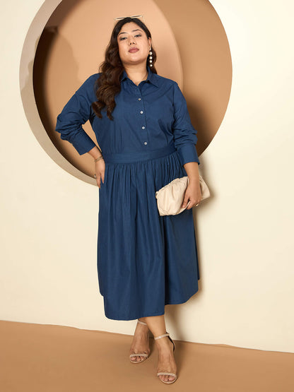 LB-Ophelia Flared Midi Length Skirt-Indigo Blue