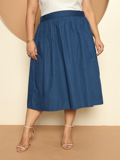LB-Ophelia Flared Midi Length Skirt-Indigo Blue