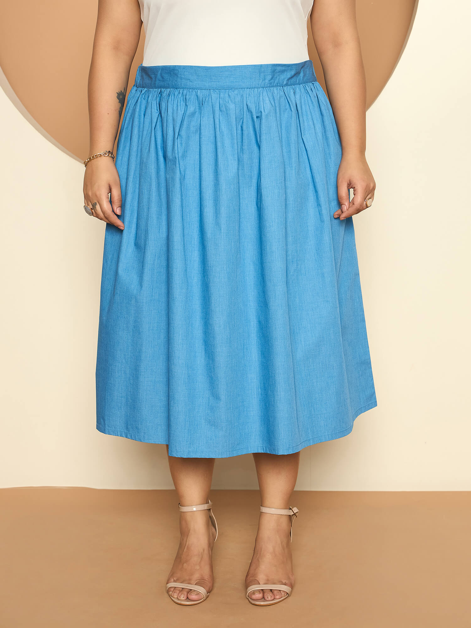 LB-Ophelia Flared Midi Length Skirt-Light Blue