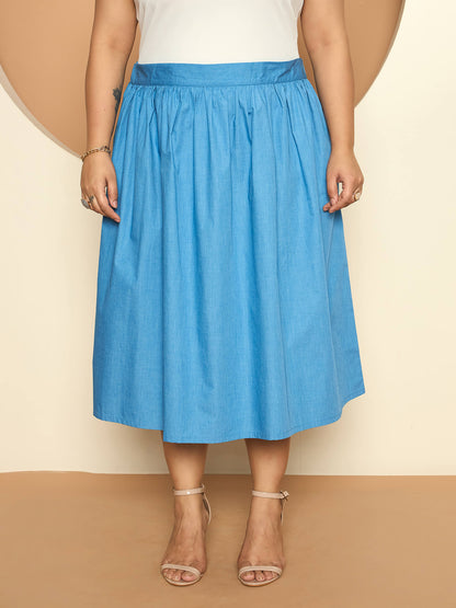 LB-Ophelia Flared Midi Length Skirt-Light Blue