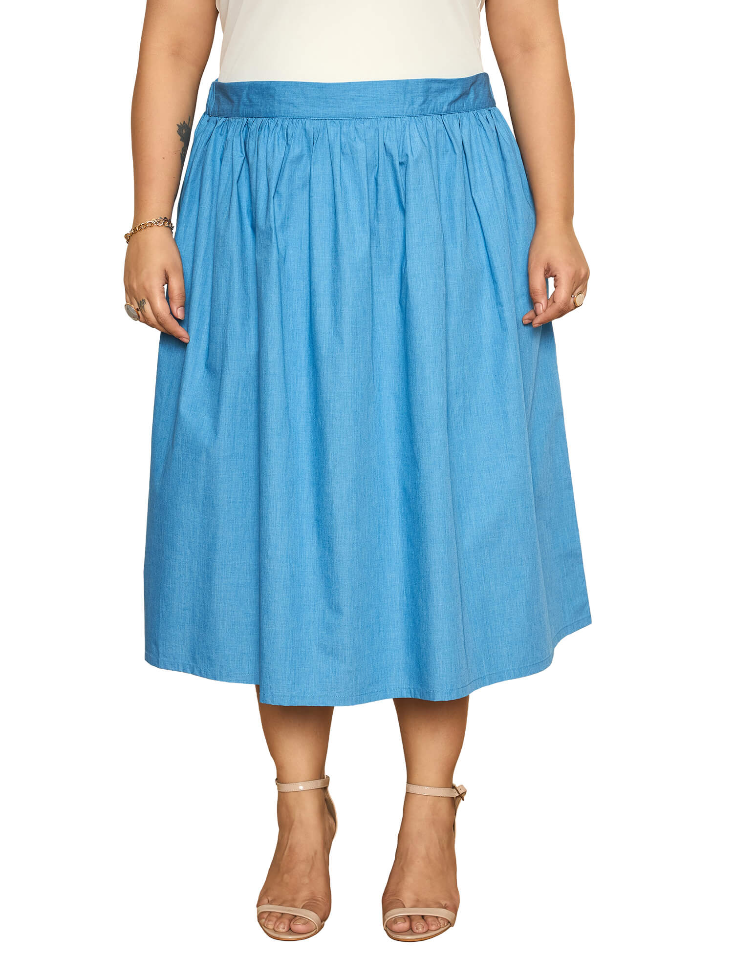 LB-Ophelia Flared Midi Length Skirt-Light Blue