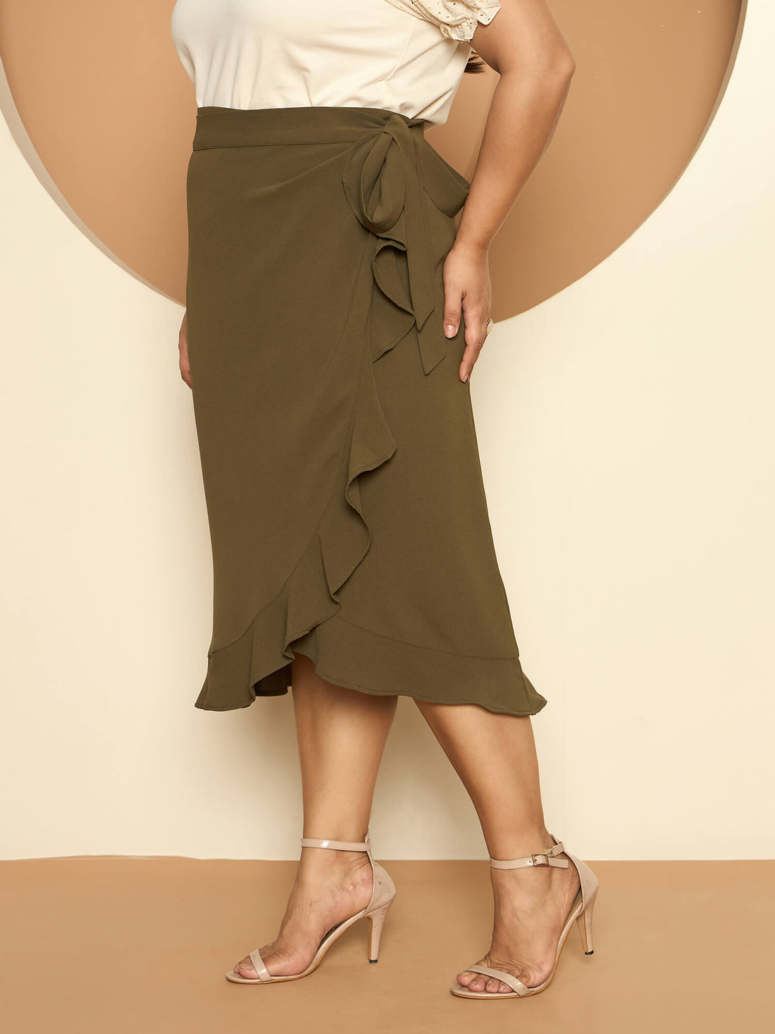 LB-Betty Ruffle Detail Wrap Skirt-Olive Green
