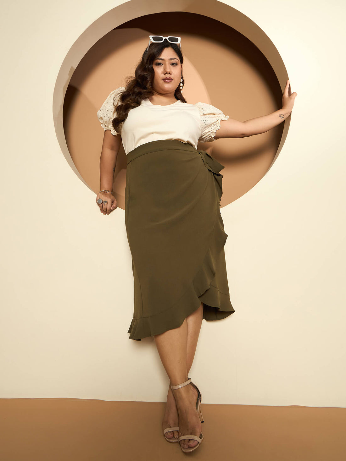LB-Betty Ruffle Detail Wrap Skirt-Olive Green