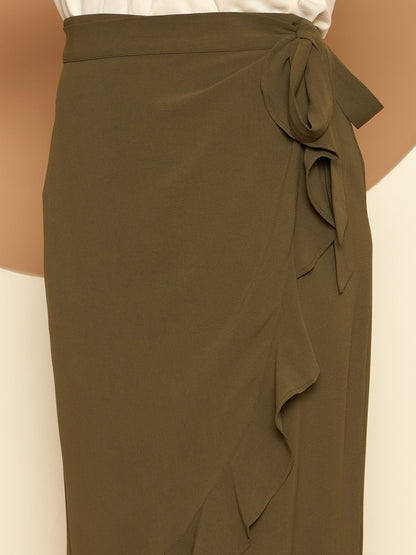 LB-Betty Ruffle Detail Wrap Skirt-Olive Green