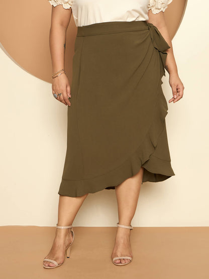 LB-Betty Ruffle Detail Wrap Skirt-Olive Green