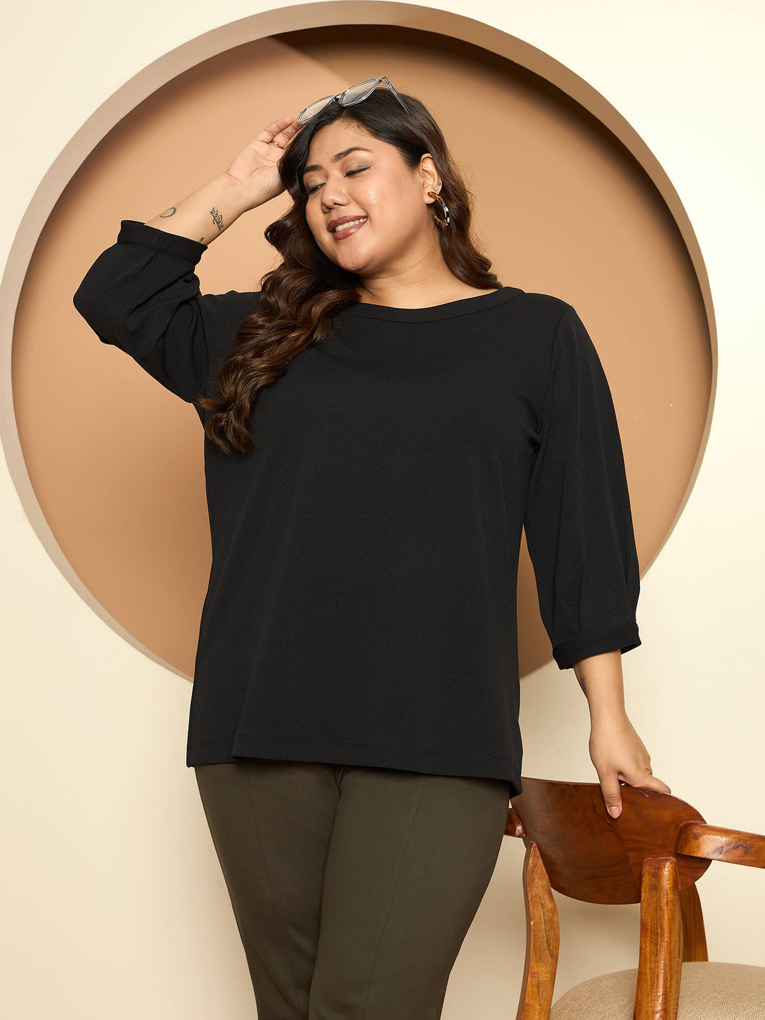 LB-Felicia Puffed Sleeves Top-Black