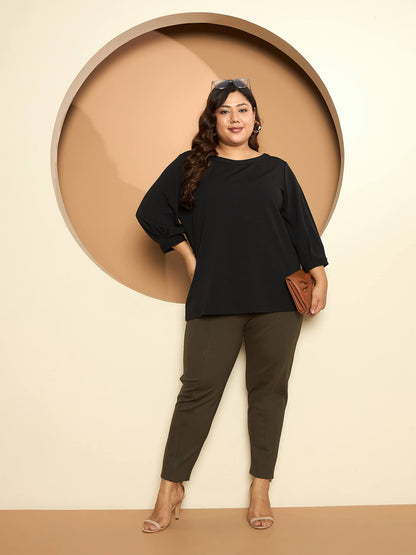 LB-Felicia Puffed Sleeves Top-Black