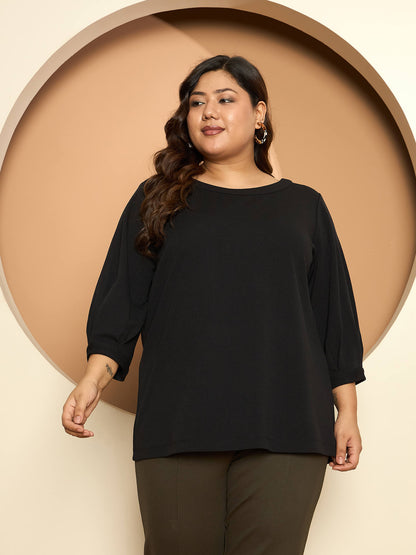 LB-Felicia Puffed Sleeves Top-Black