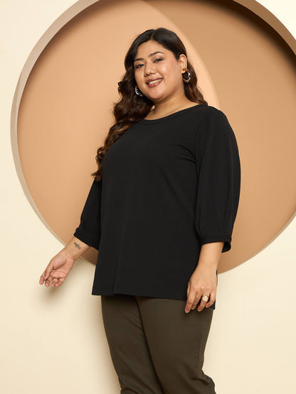 LB-Felicia Puffed Sleeves Top-Black