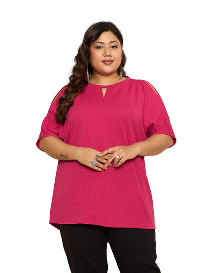 LB-Sally Cold Shoulder Dolman Sleeve Top-Hot Pink