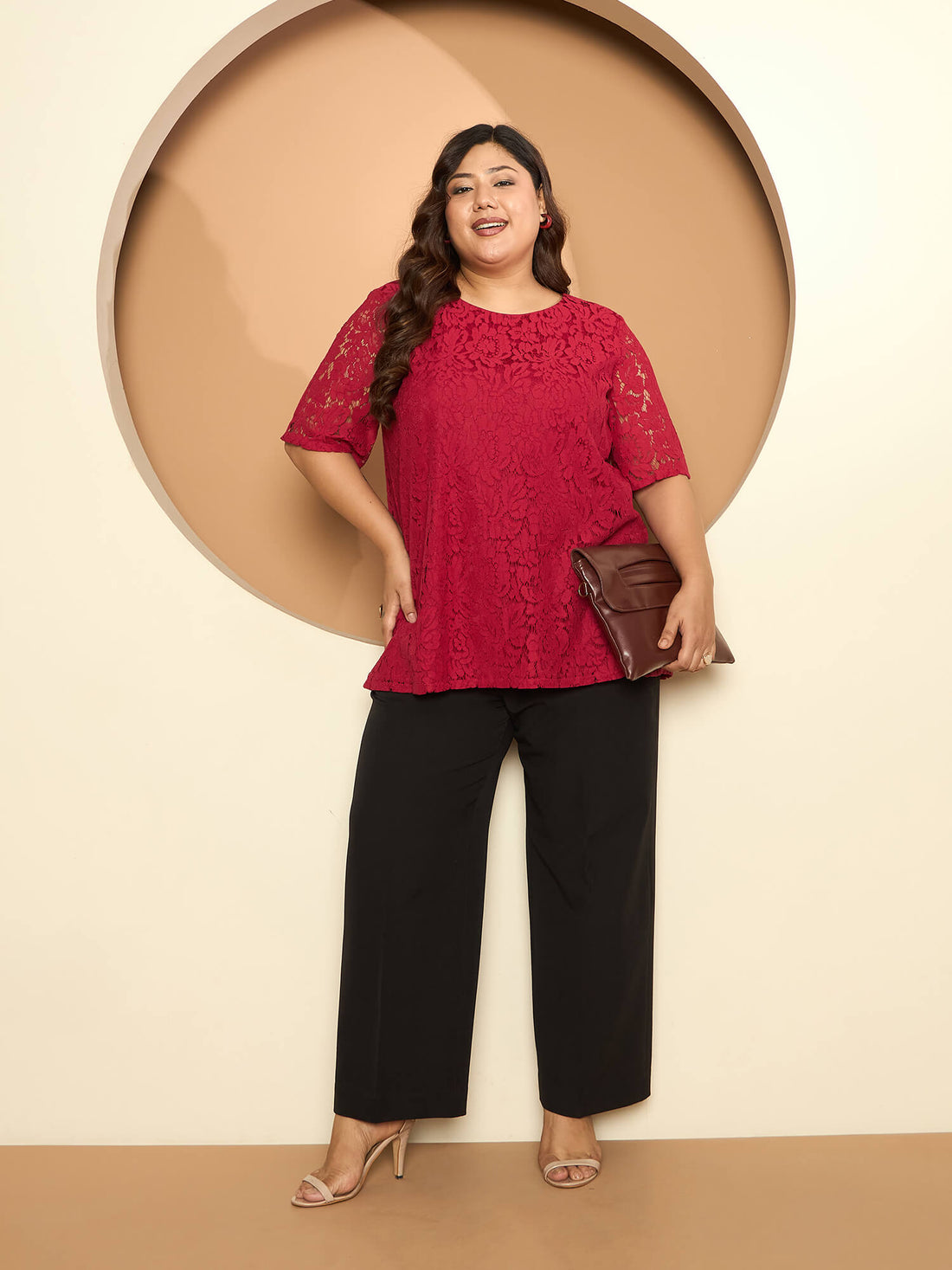 LB-Kara A-line Lace Top-Red