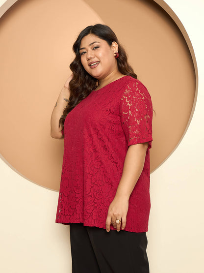 LB-Kara A-line Lace Top-Red