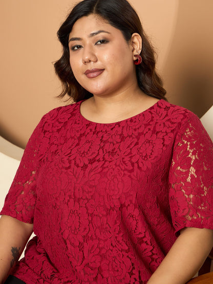 LB-Kara A-line Lace Top-Red