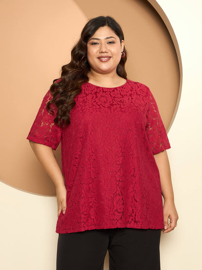 LB-Kara A-line Lace Top-Red