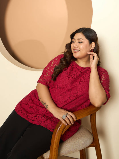 LB-Kara A-line Lace Top-Red