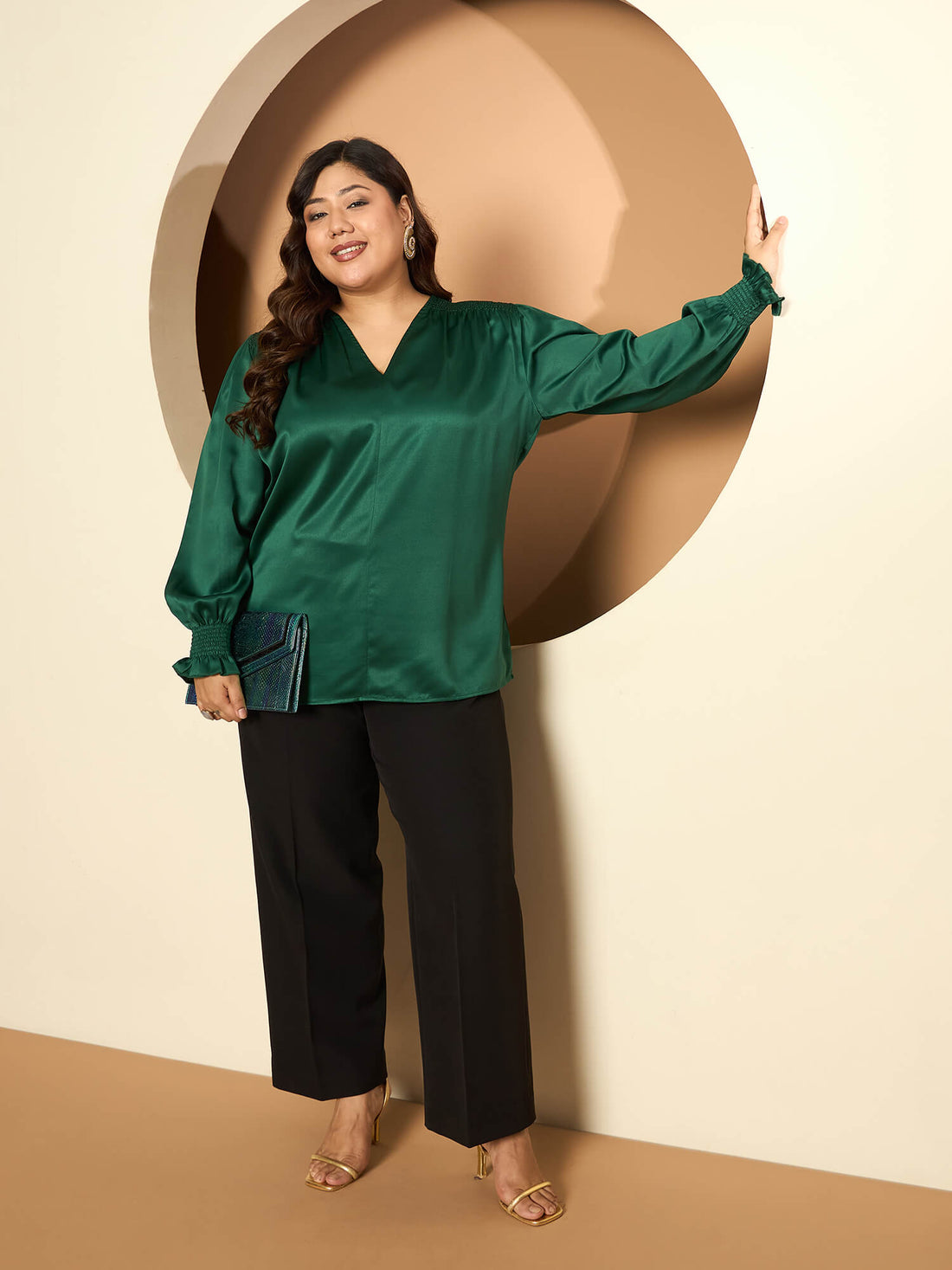 LB-Burry V-Neck Top-Emerald Green