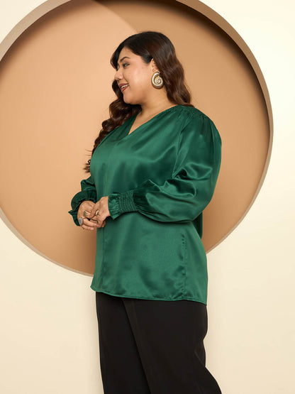 LB-Burry V-Neck Top-Emerald Green