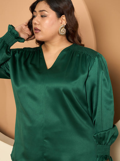 LB-Burry V-Neck Top-Emerald Green