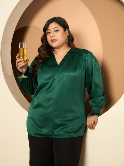 LB-Burry V-Neck Top-Emerald Green