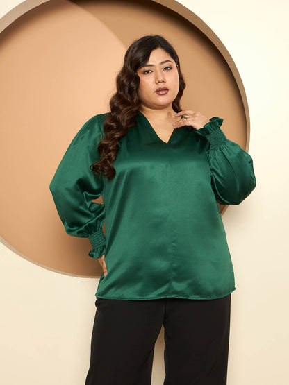 LB-Burry V-Neck Top-Emerald Green