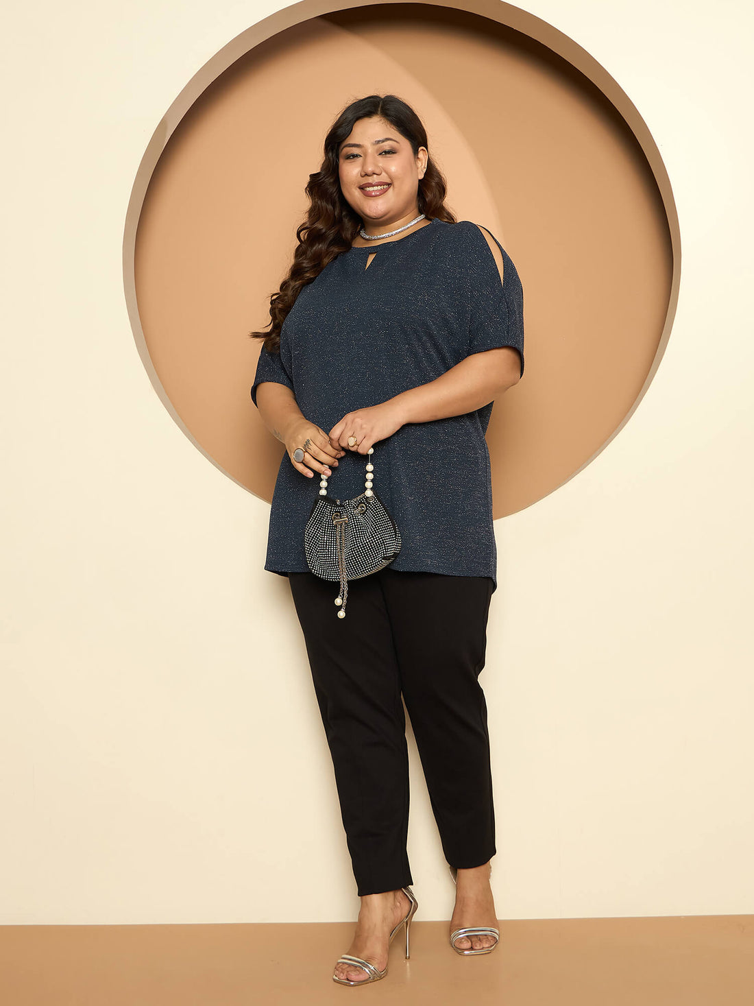 LB-Sally Cold Shoulder Dolman Sleeve Top-Navy