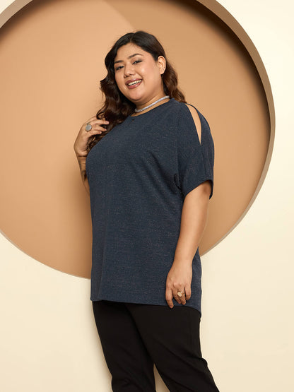 LB-Sally Cold Shoulder Dolman Sleeve Top-Navy
