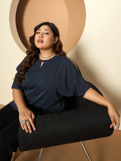 LB-Sally Cold Shoulder Dolman Sleeve Top-Navy