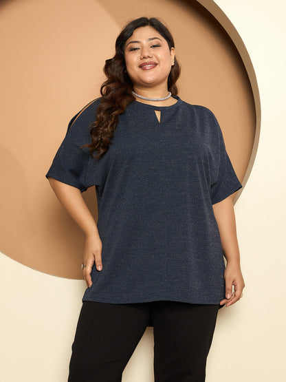 LB-Sally Cold Shoulder Dolman Sleeve Top-Navy
