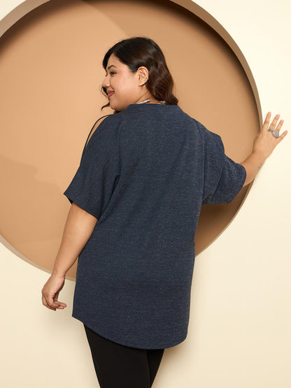 LB-Sally Cold Shoulder Dolman Sleeve Top-Navy