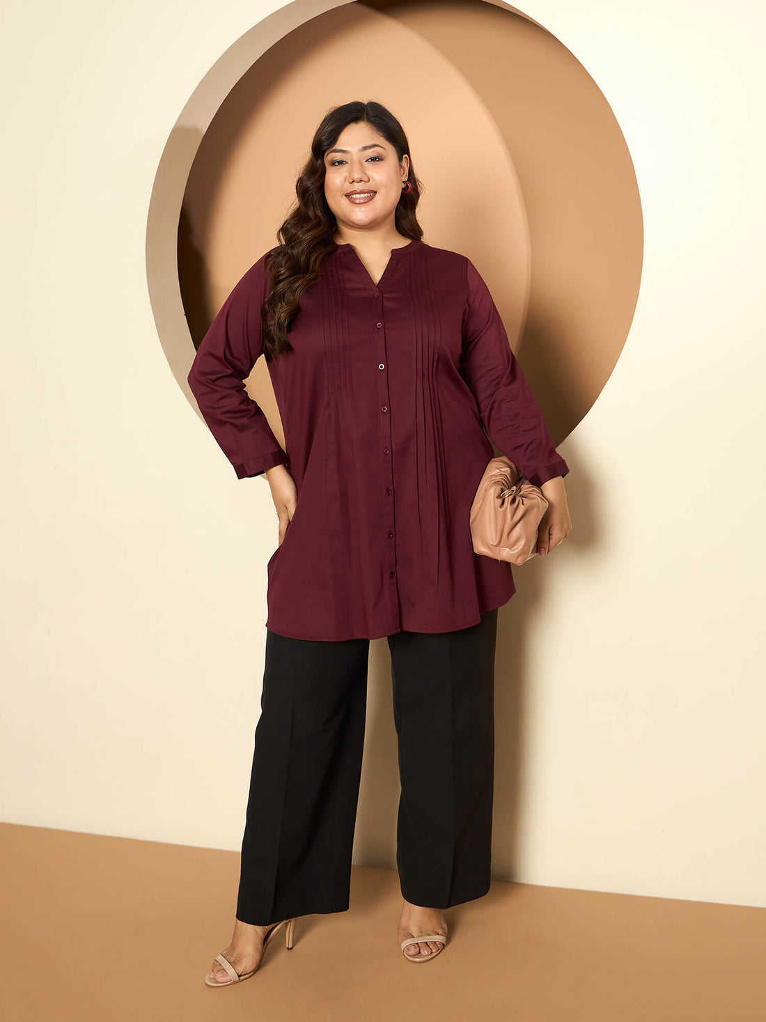 LB-RIgu Pintuck Detail Tunic-Maroon Wine