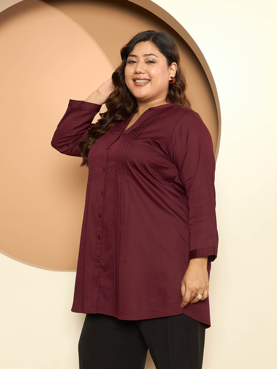 LB-RIgu Pintuck Detail Tunic-Maroon Wine