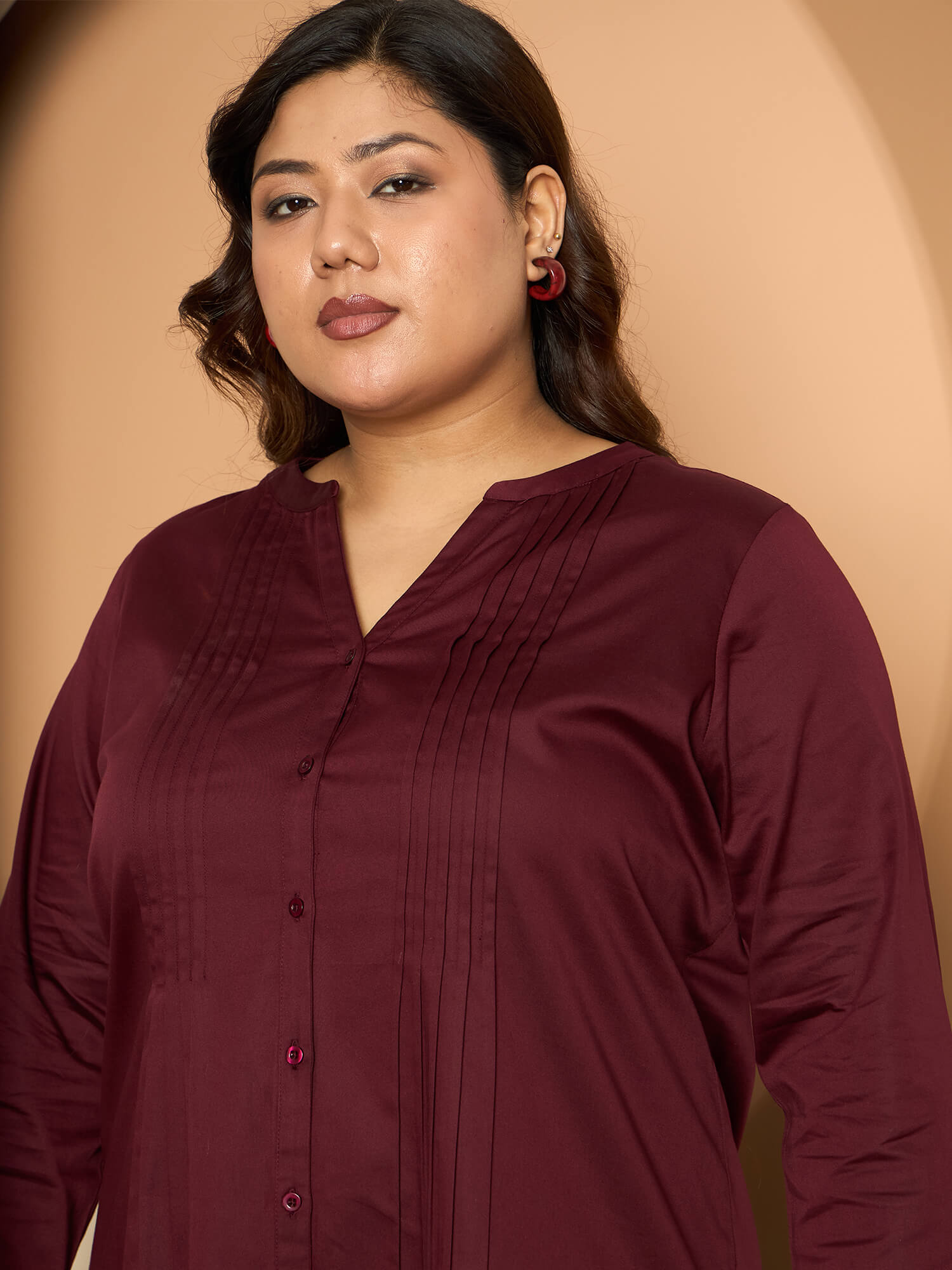 LB-RIgu Pintuck Detail Tunic-Maroon Wine
