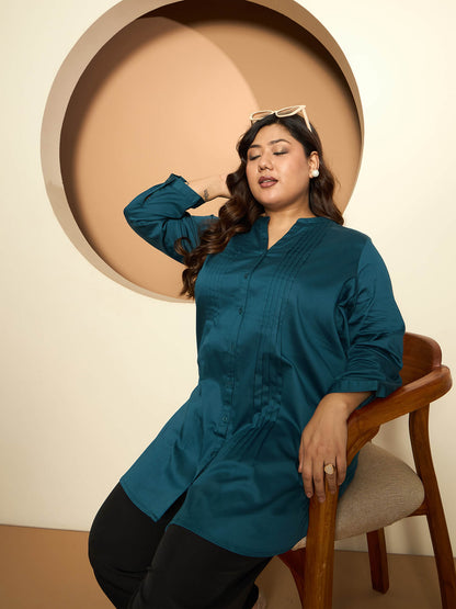 LB-RIgu Pintuck Detail Tunic-Teal Green