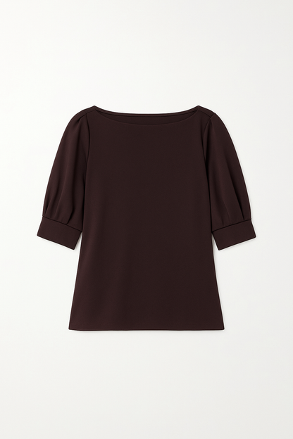 Mocha Pleated Sleeve Top - Brown