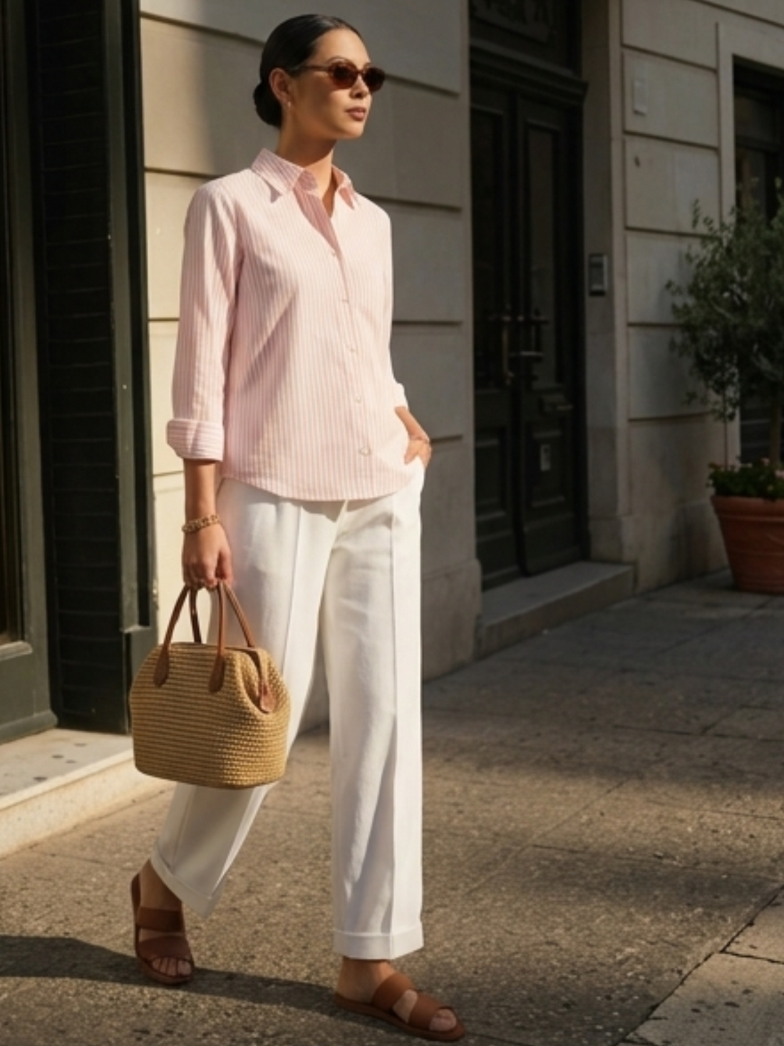 Azella Relax Fit Shirt-Peach &amp; White