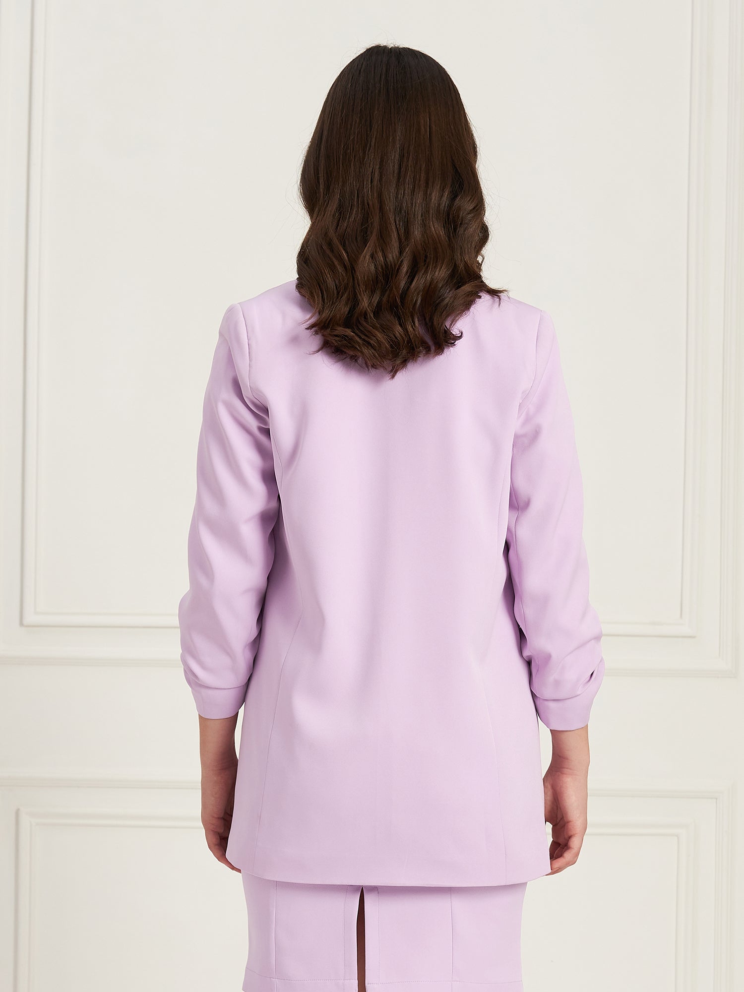 Spunky Ruched Sleeve Blazer-Lavender