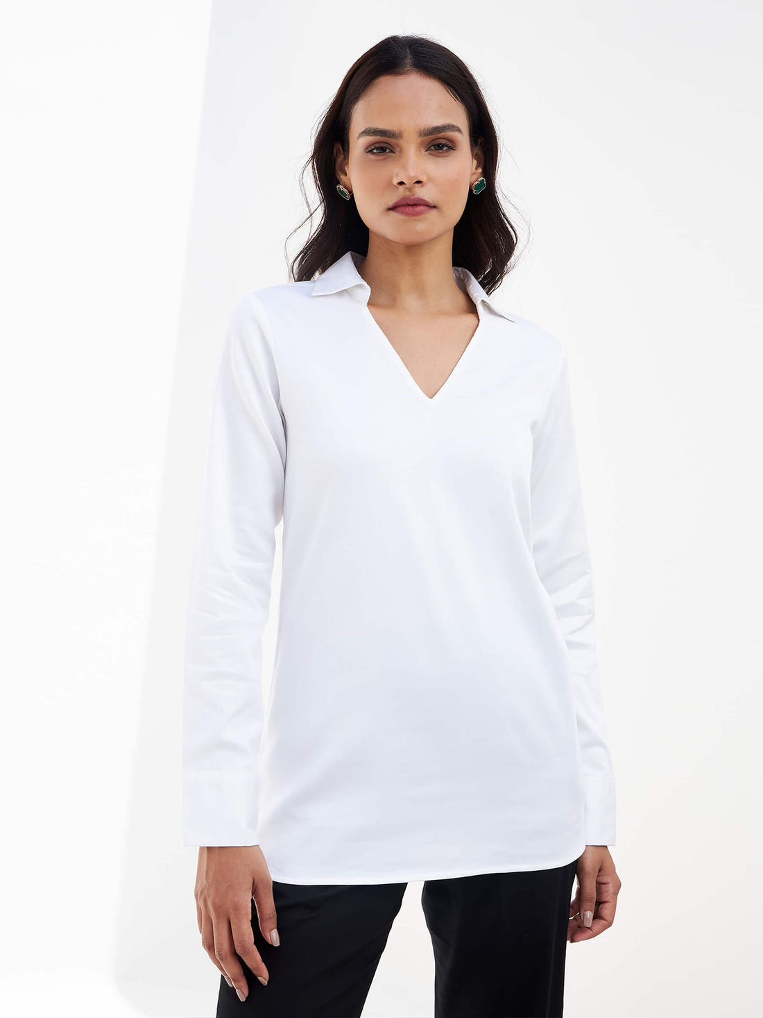 Allure Collared Long Top - White