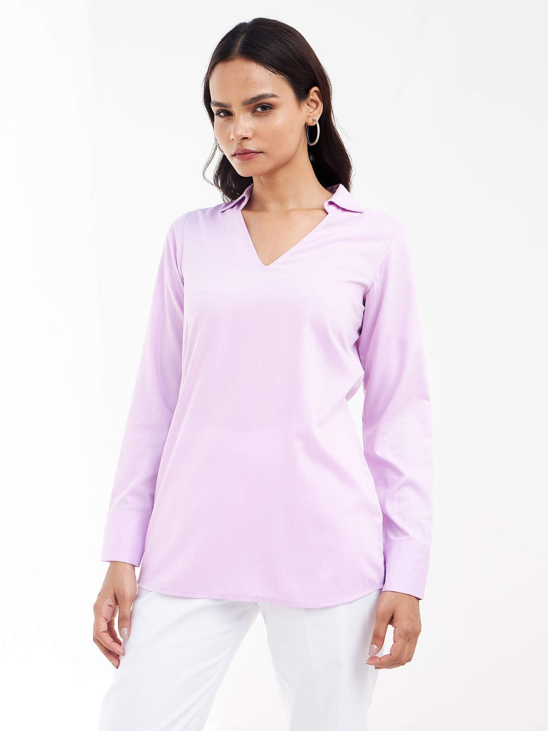 Allure-Lilac Collared Long Top - Lilac